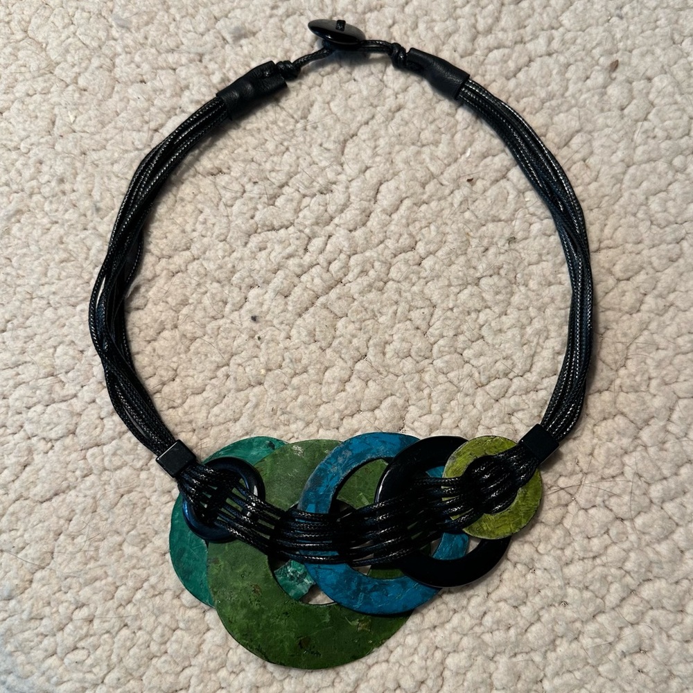 Chunky Multicolored Necklace with Black Braided Cord